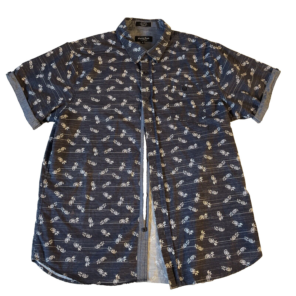 Mens Eighty Eight‎ Platinum Pineapple Themed Blue Shirt Size XL Short Sleeve